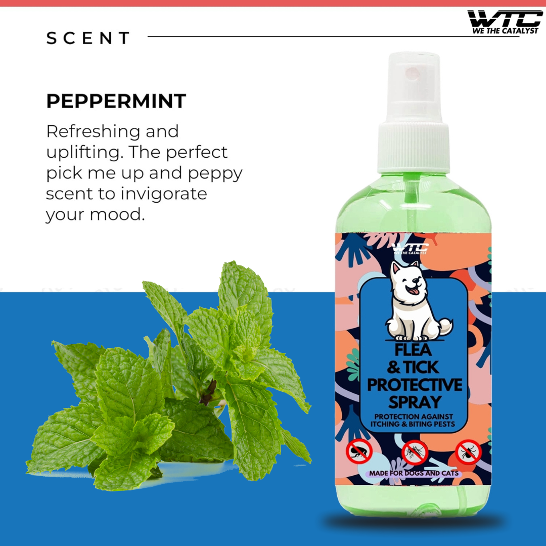 Flea, Tick & Mosquito Spray 500 ML for Dogs, Cats, and Home - Flea and Tick Killer, Control, Prevention, Treatment - with Natural Essential Oils - Pet and Family Safe - Peppermint