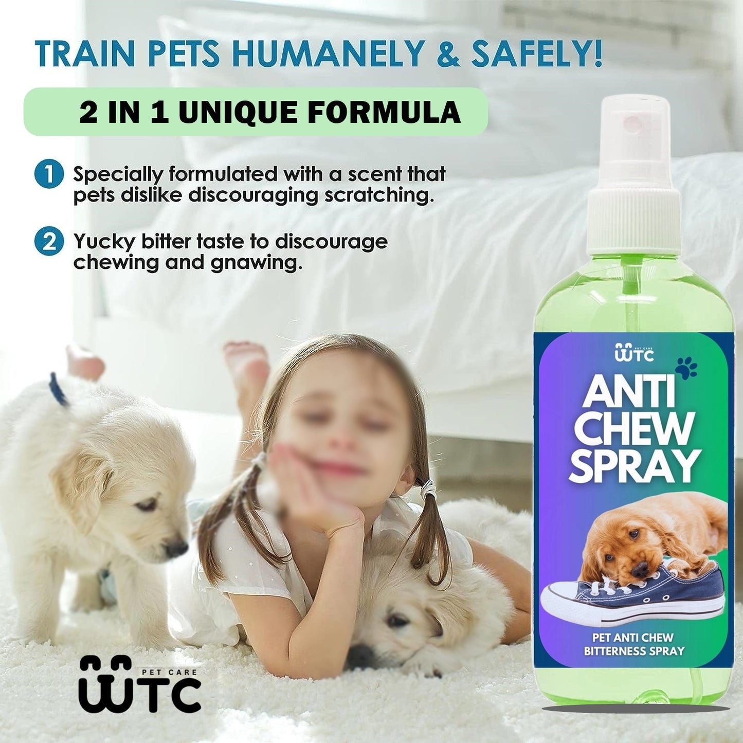 WTC Bitter Apple Spray 500 ml for Dogs to Stop Chewing | Puppy and Dog Chewing Spray Deterrent | Anti Chew Extra Strength Pet Corrector | Safe for Indoors & Outdoors