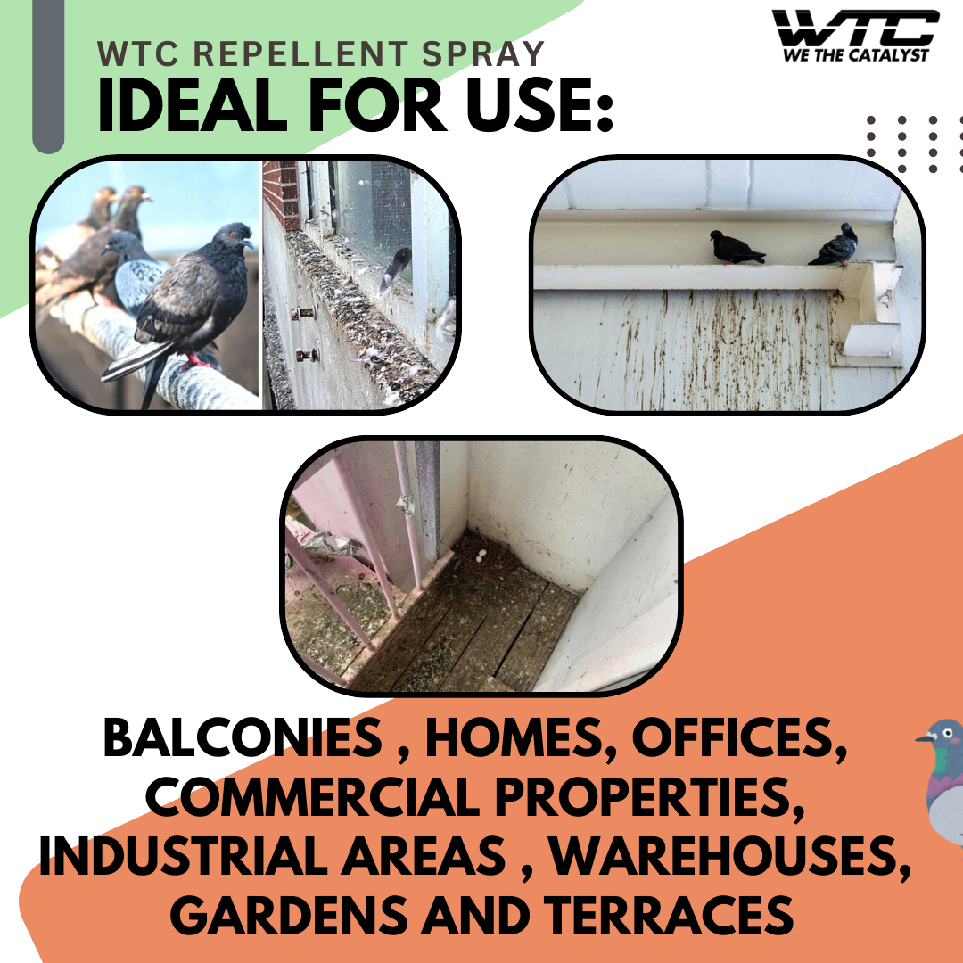 WTC Pigeon & Bird Repellent Spray 500 ML for Home, Office | Non-Toxic Pigeon Repellent | Safe Bird Control Solution | Only Repels | Easy-to-Use Spray