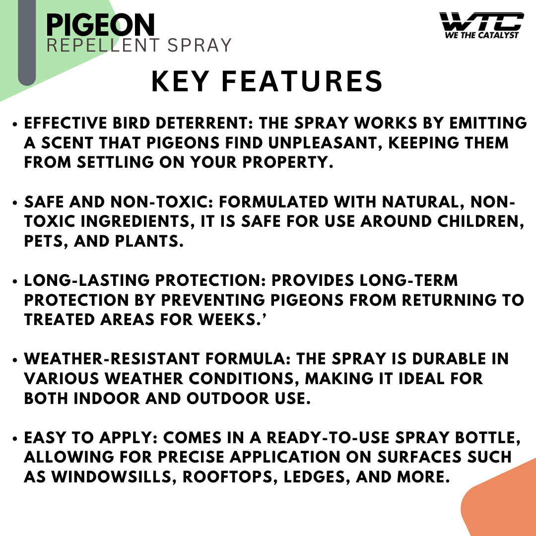 WTC Pigeon & Bird Repellent Spray 500 ML for Home, Office | Non-Toxic Pigeon Repellent | Safe Bird Control Solution | Only Repels | Easy-to-Use Spray