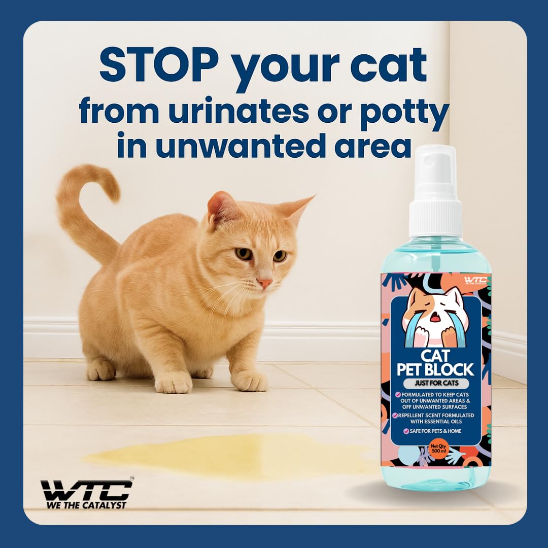 WTC Cat Pet Block Repellent Spray, 500ml – Indoor Training Aid to Prevent Scratching, Peeing & Marking