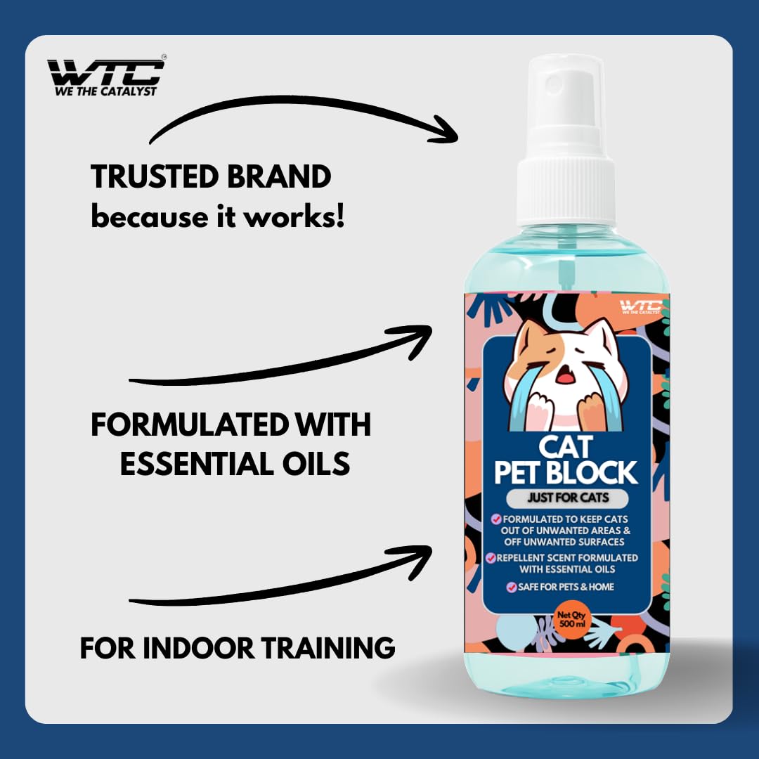 WTC Cat Pet Block Repellent Spray, 500ml – Indoor Training Aid to Prevent Scratching, Peeing & Marking