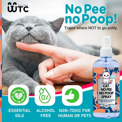 WTC No Pee No Poop Cat Potty Training Spray, 500 ML – Non-Toxic Cat Spray Deterrent for Urine/Marking/Pooping – Natural Cat Pee Deterrent Spray – Indoor/Outdoor Keep Off Cat Spray