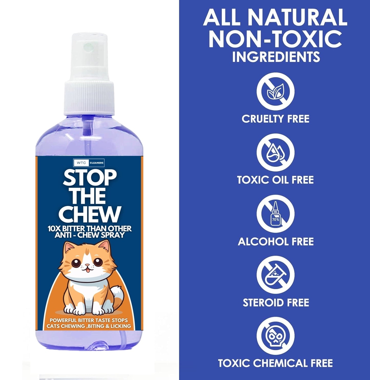 WTC Stop The Chew 500 ML Spray for Indoor and Outdoor Use, Cat Repellent Spray for Furniture, No Scratch Spray for Cats, Anti-Scratch Cat Training Spray