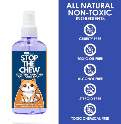 WTC Stop The Chew 500 ML Spray for Indoor and Outdoor Use, Cat Repellent Spray for Furniture, No Scratch Spray for Cats, Anti-Scratch Cat Training Spray